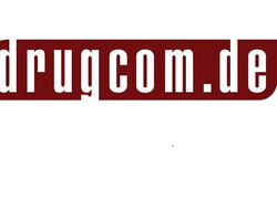 weißer Schriftzug "drugcom.de" auf rotem Hintergrund