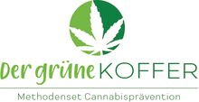 Logo des Methodensets, Cannabisblatt und Schriftzug "Der grüne Koffer" Methodenset Cannabisprävention
