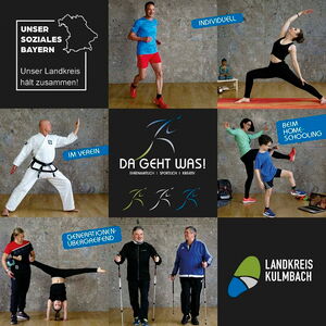 Titelseite des Flyers mit Sporttreibenden und Logos