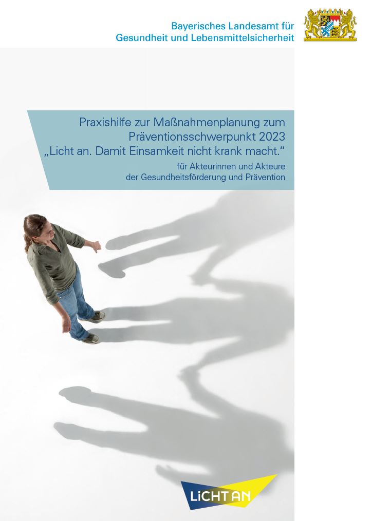 Titelbild der Handreichung im Hintergrund weibliche Person mit drei Schatten und Titel der Handreichung