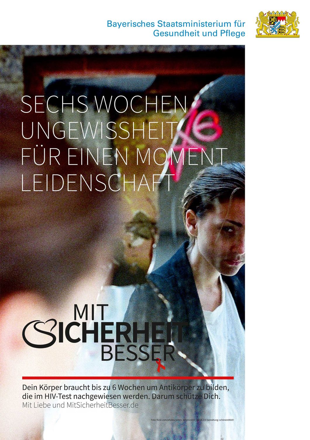 Motiv "Sechs Wochen Ungewissheit für einen Moment Leidenschaft", verzweifelter Blick in Spiegel